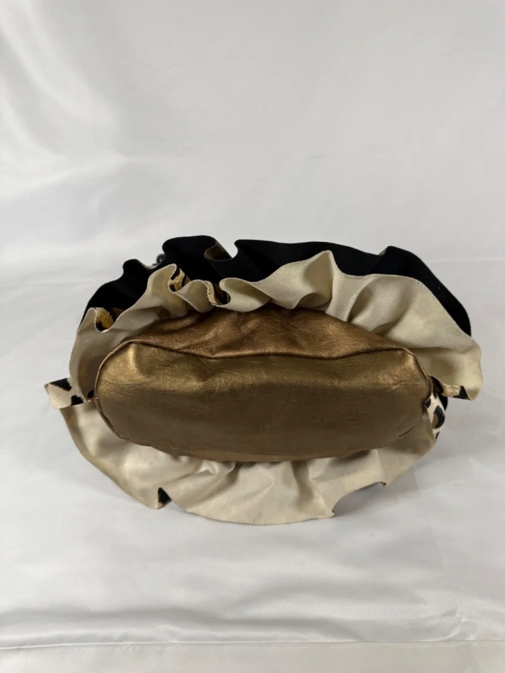 Y2K Bronze Leopard Ruffle Glam Handbag